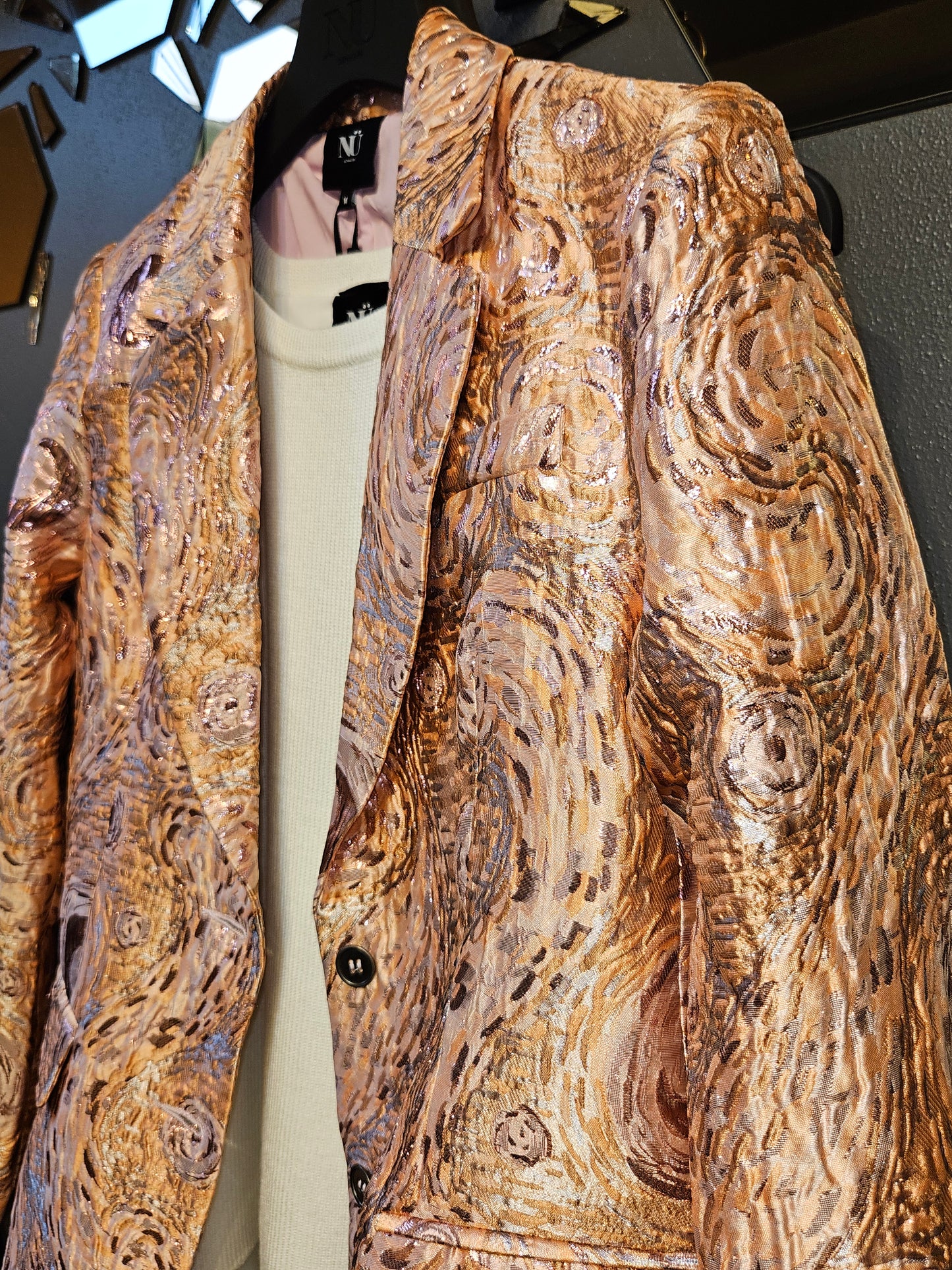 Komplet Power Outfit-pakke - Rosaguldblazer + Hvid Strik + Sorte Bukser