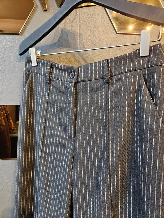 Black and Gray Pinstriped Tailored Trousers
