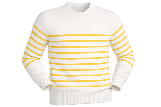 Premium Cotton Sweater - Cream with Yellow Stripes Set