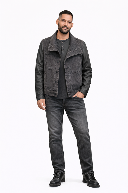 Coster Denim Jacket Set – Grey Leather Detail Edition