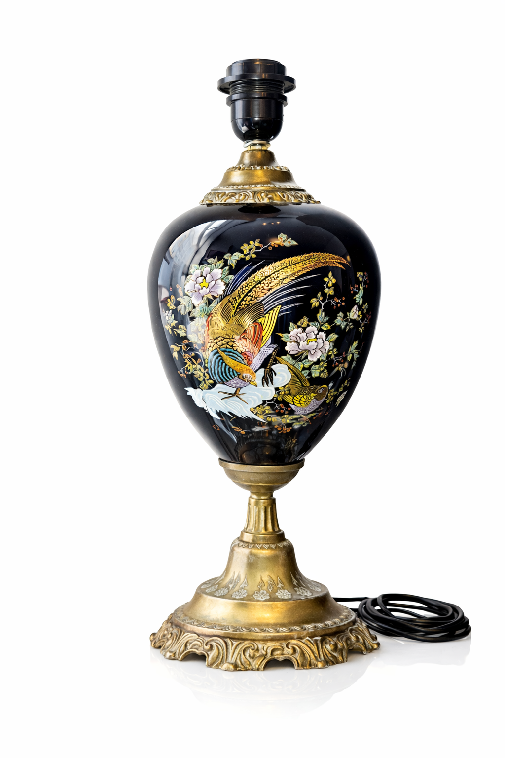 Vintage Ceramic Table Lamp with Brass Base – Elegant Decorative Lamp