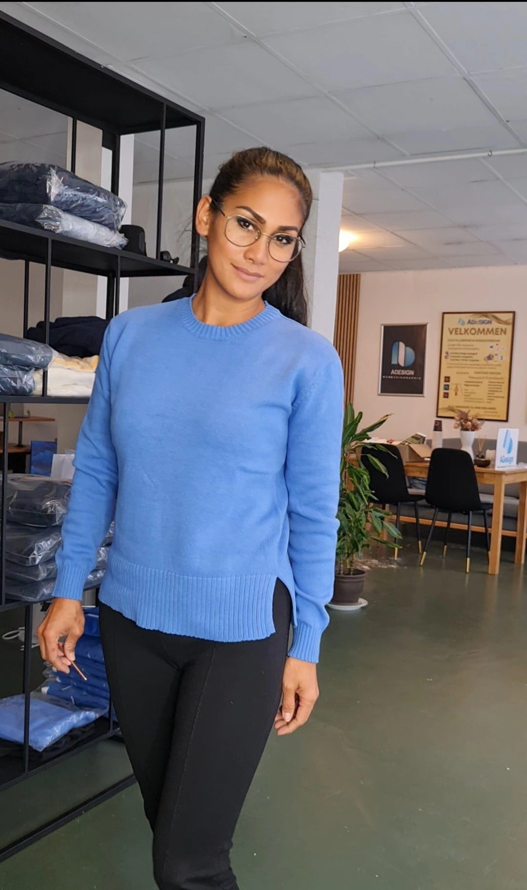 Essentiel blå bomuldsstrik