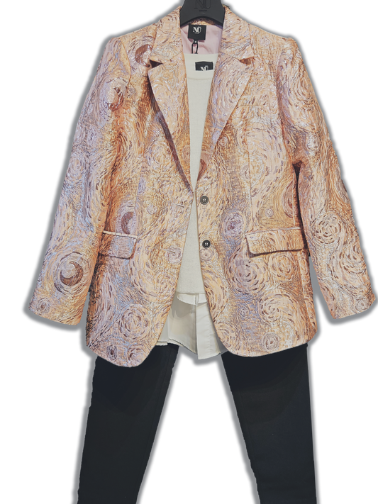 Komplet Power Outfit-pakke - Rosaguldblazer + Hvid Strik + Sorte Bukser