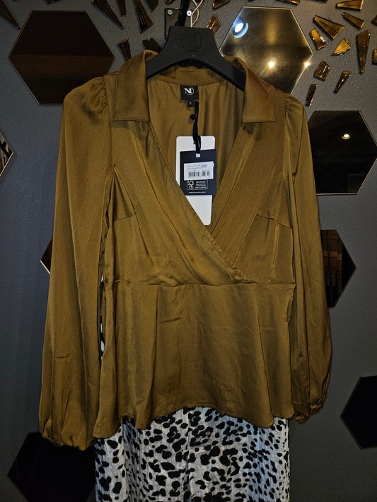 Olivengrøn Wrap-bluse