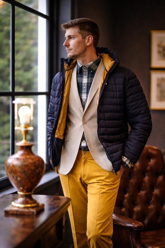 New Complete Outfit Set – Plaid Shirt, Blazer, Chino & Puffer Jacket
