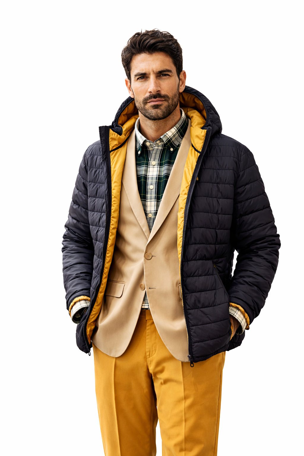 New Complete Outfit Set – Plaid Shirt, Blazer, Chino & Puffer Jacket