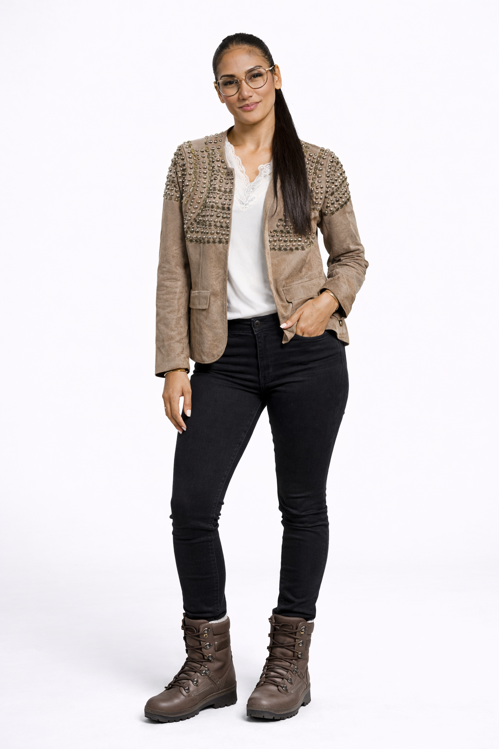 Elegant Studded Blazer & Trouser Set - NÜ Collection