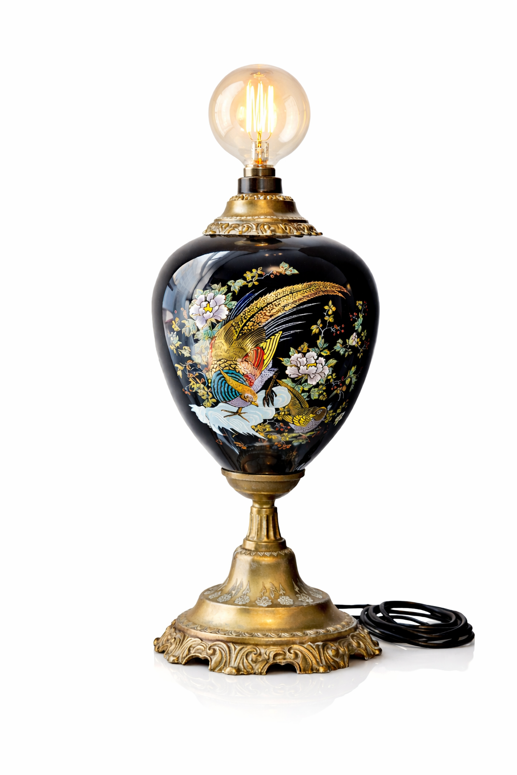 Vintage Ceramic Table Lamp with Brass Base – Elegant Decorative Lamp